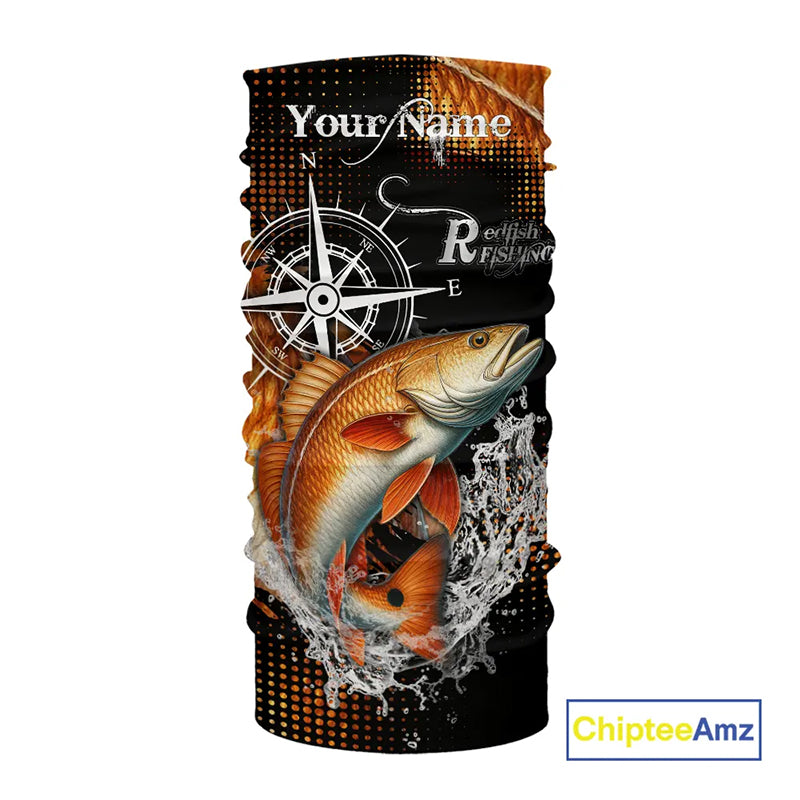 Personalized Black and Red Redfish fishing scales compass Performance long sleeve Fishing Team Shirts NQS11217