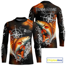 Load image into Gallery viewer, Personalized Black and Red Redfish fishing scales compass Performance long sleeve Fishing Team Shirts NQS11217