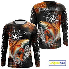 Load image into Gallery viewer, Personalized Black and Red Redfish fishing scales compass Performance long sleeve Fishing Team Shirts NQS11217