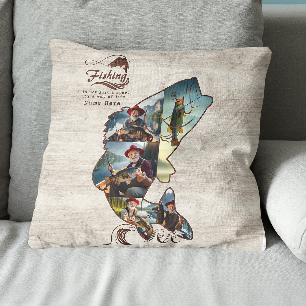 Personalized bass fishing custom name and photo Canvas, Linen Throw Pillow gift for fisherman NQS7031
