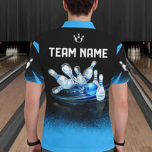 Load image into Gallery viewer, Black and Blue Flame Bowling Polo, Quarter Zip shirts for Men Custom Bowling Team League Jerseys NQS9345