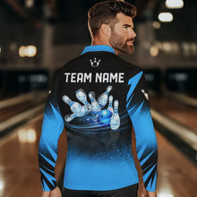 Load image into Gallery viewer, Black and Blue Flame Bowling Polo, Quarter Zip shirts for Men Custom Bowling Team League Jerseys NQS9345