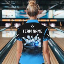 Load image into Gallery viewer, Black and Blue Flame Bowling Polo, Quarter Zip shirts for Women Custom Bowling Team League Jerseys NQS9345