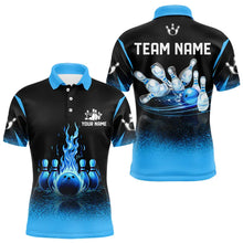 Load image into Gallery viewer, Black and Blue Flame Bowling Polo, Quarter Zip shirts for Men Custom Bowling Team League Jerseys NQS9345