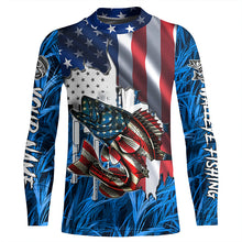 Load image into Gallery viewer, American flag patriot Walleye blue camo fishing, custom mens long sleeve sun protection fishing shirts NQS4709