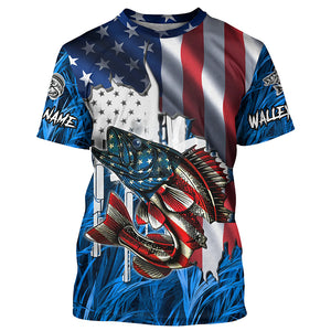 American flag patriot Walleye blue camo fishing, custom mens long sleeve sun protection fishing shirts NQS4709