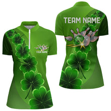 Load image into Gallery viewer, Green shamrock Lucky Bowling Polo, 1/4 Zip Shirt for Women Custom St Patrick Day Bowling Team Jerseys NQS9486