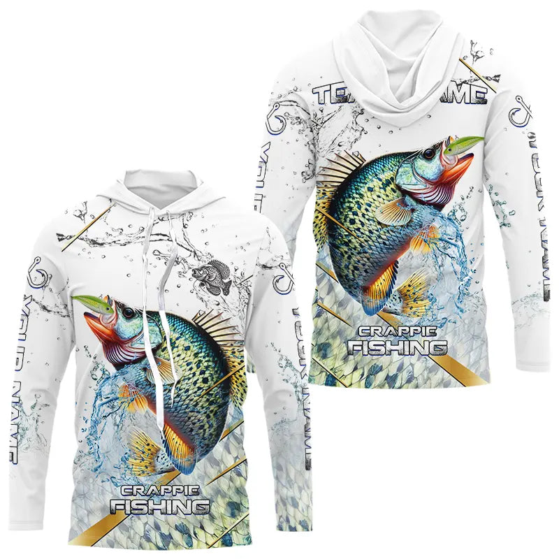 Crappie Green scales water Custom White Long Sleeve Fishing Shirts, Personalized Crappie Fishing Gifts NQS9646
