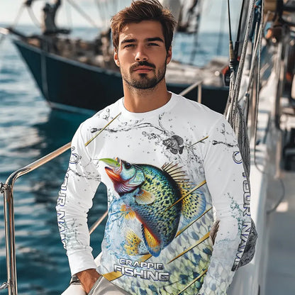 Crappie Green scales water Custom White Long Sleeve Fishing Shirts, Personalized Crappie Fishing Gifts NQS9646