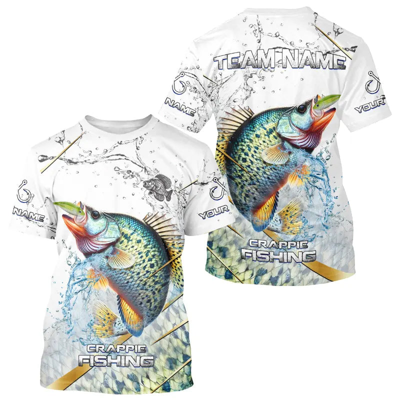 Crappie Green scales water Custom White Long Sleeve Fishing Shirts, Personalized Crappie Fishing Gifts NQS9646