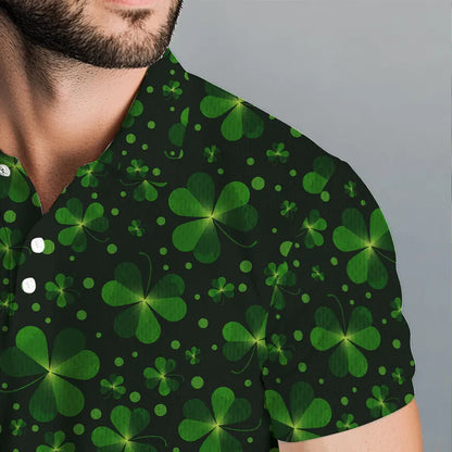 Black and Green shamrock pattern Lucky Men polo golf shirts Custom St Patrick Day team golf apparel NQS9648