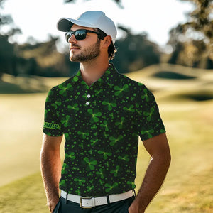 Black and Green shamrock pattern Lucky Men polo golf shirts Custom St Patrick Day team golf apparel NQS9648