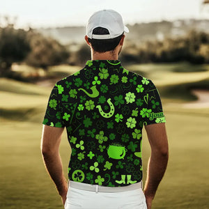 Green shamrock St Patrick Day pattern Lucky polo golf shirts for men Custom St Patrick golf attire NQS9649