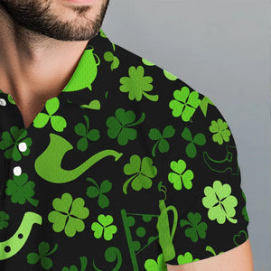 Green shamrock St Patrick Day pattern Lucky polo golf shirts for men Custom St Patrick golf attire NQS9649