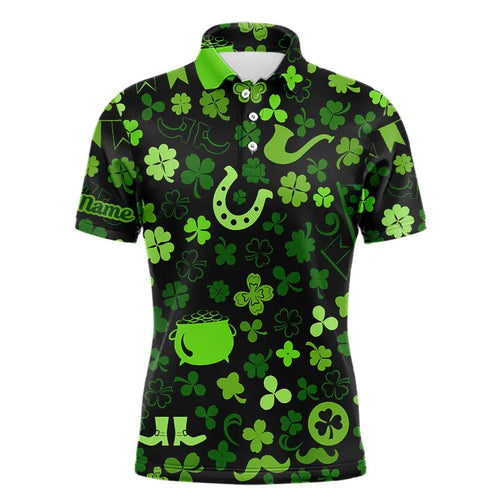 Green shamrock St Patrick Day pattern Lucky polo golf shirts for men Custom St Patrick golf attire NQS9649