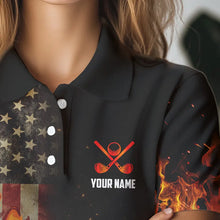 Load image into Gallery viewer, Flame Golf ball vintage American Flag Golf polo shirts for Women Custom patriotic ladies golf attire NQS9650
