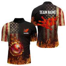 Load image into Gallery viewer, Vintage American Flag Flame Bowling Shirts For Men Custom Patriotic Mens Bowling Team Jersey NQS9651