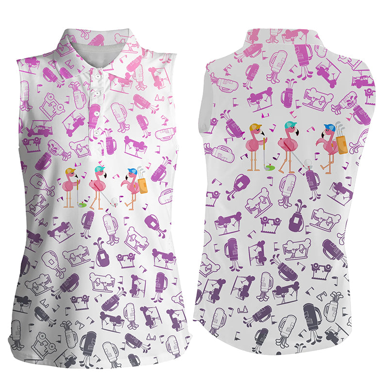 Funny Women sleeveless golf polo shirt gradient neon golf icons pattern Flamingo golf shirts NQS5182