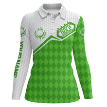 Load image into Gallery viewer, Womens golf polos shirts custom green argyle pattern white golf ball team golf attire for ladies NQS7438