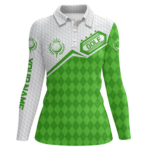 Womens golf polos shirts custom green argyle pattern white golf ball team golf attire for ladies NQS7438