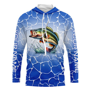 Personalized blue water camo Largemouth bass Long Sleeve Fishing Shirts, Tournament Fishing Jerseys NQS7440