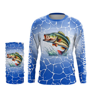 Personalized blue water camo Largemouth bass Long Sleeve Fishing Shirts, Tournament Fishing Jerseys NQS7440