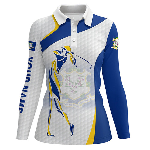 Connecticut Flag Womens golf polo shirt custom patriotic golf outfit women, unique ladies golf apparel NQS7441