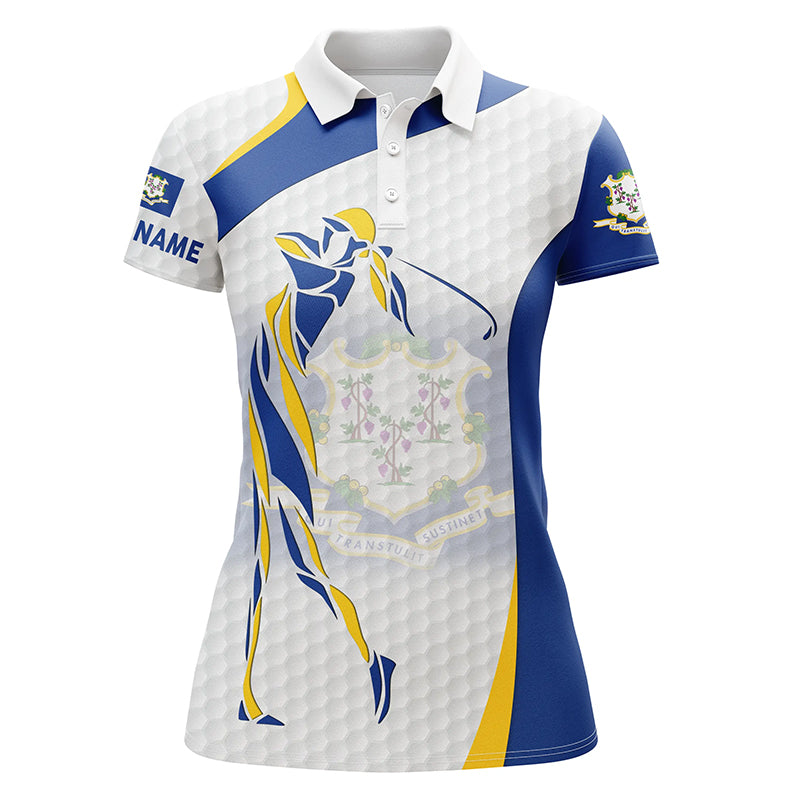 Connecticut Flag Womens golf polo shirt custom patriotic golf outfit women, unique ladies golf apparel NQS7441