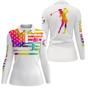 Womens golf polo shirts watercolor American flag patriot custom white golf shirt NQS5426