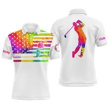 Load image into Gallery viewer, Mens golf polo shirt watercolor American flag patriot custom white golf shirt NQS5426