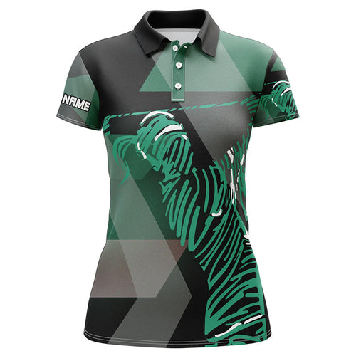 Black and green pattern Women golf polo shirts custom golf attire for ladies, unique golf gifts NQS7596