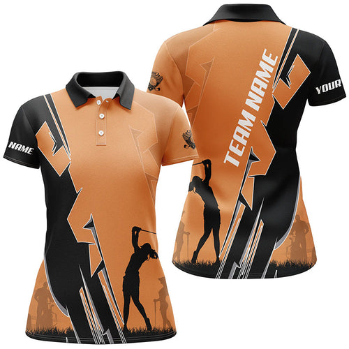Women golf polo shirts custom orange and black ladies golf tops, best golf gifts NQS7781