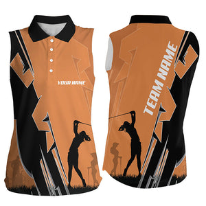 Women sleeveless polo shirts custom orange and black ladies golf tops, best golf gifts NQS7781