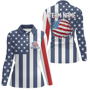 Women golf polo shirts custom Red, white and blue American flag ladies golf tops, best golf gifts NQS7783