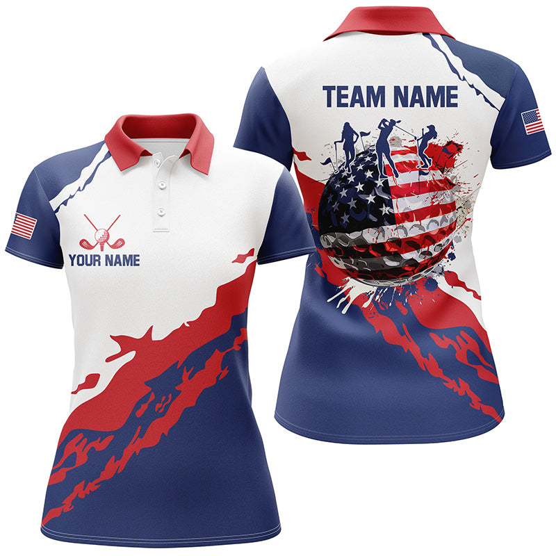 Red, white and blue Women golf polo shirts custom American flag patriotic golf clothing for women NQS7784