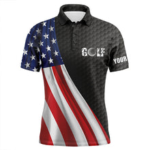 Load image into Gallery viewer, American flag black golf ball skin Mens golf polo shirts custom name patriotic golf tops for mens NQS5890