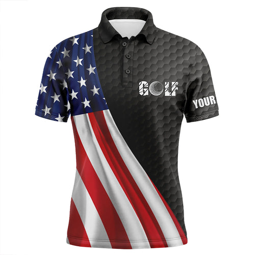 American flag black golf ball skin Mens golf polo shirts custom name patriotic golf tops for mens NQS5890