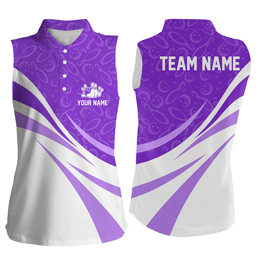 White & purple camo Women bowling sleeveless polo shirts Custom Team bowling jerseys, gift for bowlers NQS8010