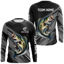 Load image into Gallery viewer, Personalized Black camo Largemouth Bass Fishing Jerseys, Bass Long Sleeve Fishing Tournament Shirts NQS8012