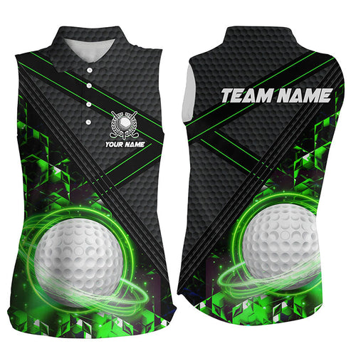 Black and Green Light Golf ball Womens sleeveless golf polo shirts custom golf apparel for ladies NQS8014