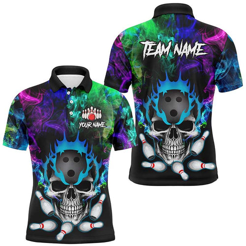 Colorful smoke Skull bowling Polo, Quarter Zip shirt for men Custom Team bowling League jerseys NQS8015