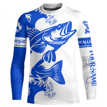 Load image into Gallery viewer, Personalized Walleye fishing tattoo jerseys, Walleye Long Sleeve Fishing tournament shirts | Blue NQS3719