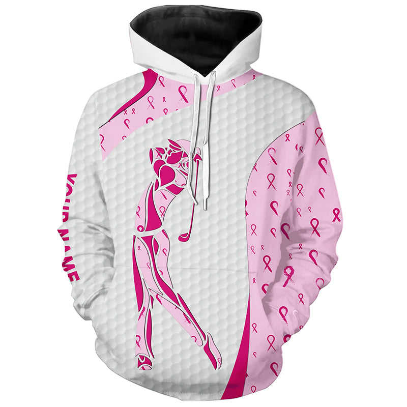 Personalized pink ribbon pattern breast cancer golf Hoodies, custom golf gifts NQS8432