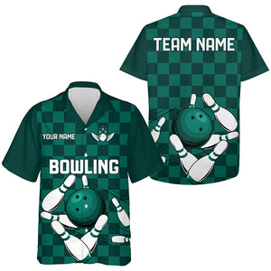 Green checkered hawaiian bowling shirts Custom team button up bowling shirts NQS8436