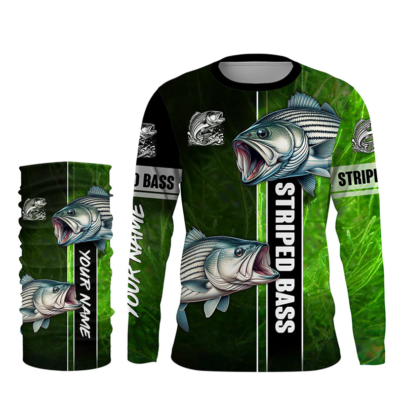 Striped Bass Striper fishing green shirt Custom name UV Long