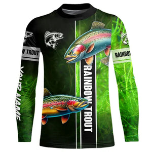 Rainbow trout fishing green shirt Custom name UV Long Sleeve Fishing Shirts, fishing gifts NQS2341