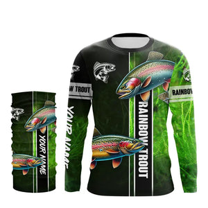 Rainbow trout fishing green shirt Custom name UV Long Sleeve Fishing Shirts, fishing gifts NQS2341