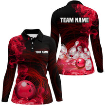 Load image into Gallery viewer, Red Flame Fire Bowling Polo, Quarter Zip Shirt For Women Custom team bowling jersey, Gift for Bowlers NQS8659