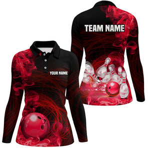 Red Flame Fire Bowling Polo, Quarter Zip Shirt For Women Custom team bowling jersey, Gift for Bowlers NQS8659