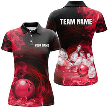 Load image into Gallery viewer, Red Flame Fire Bowling Polo, Quarter Zip Shirt For Women Custom team bowling jersey, Gift for Bowlers NQS8659